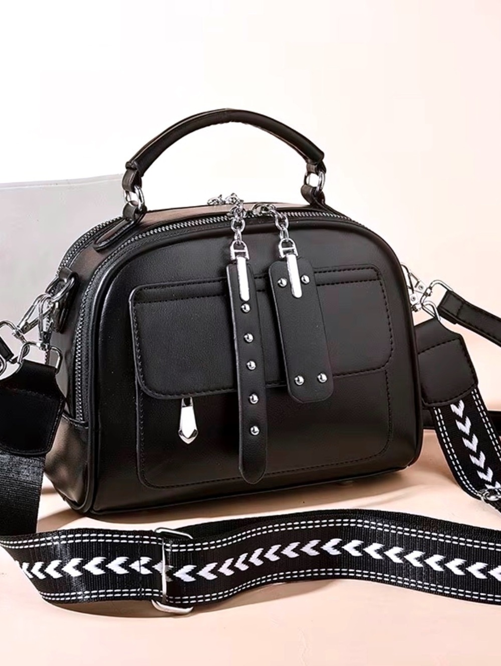 New -Stylish Fashion -Faux Leather Satchel Bag -Black